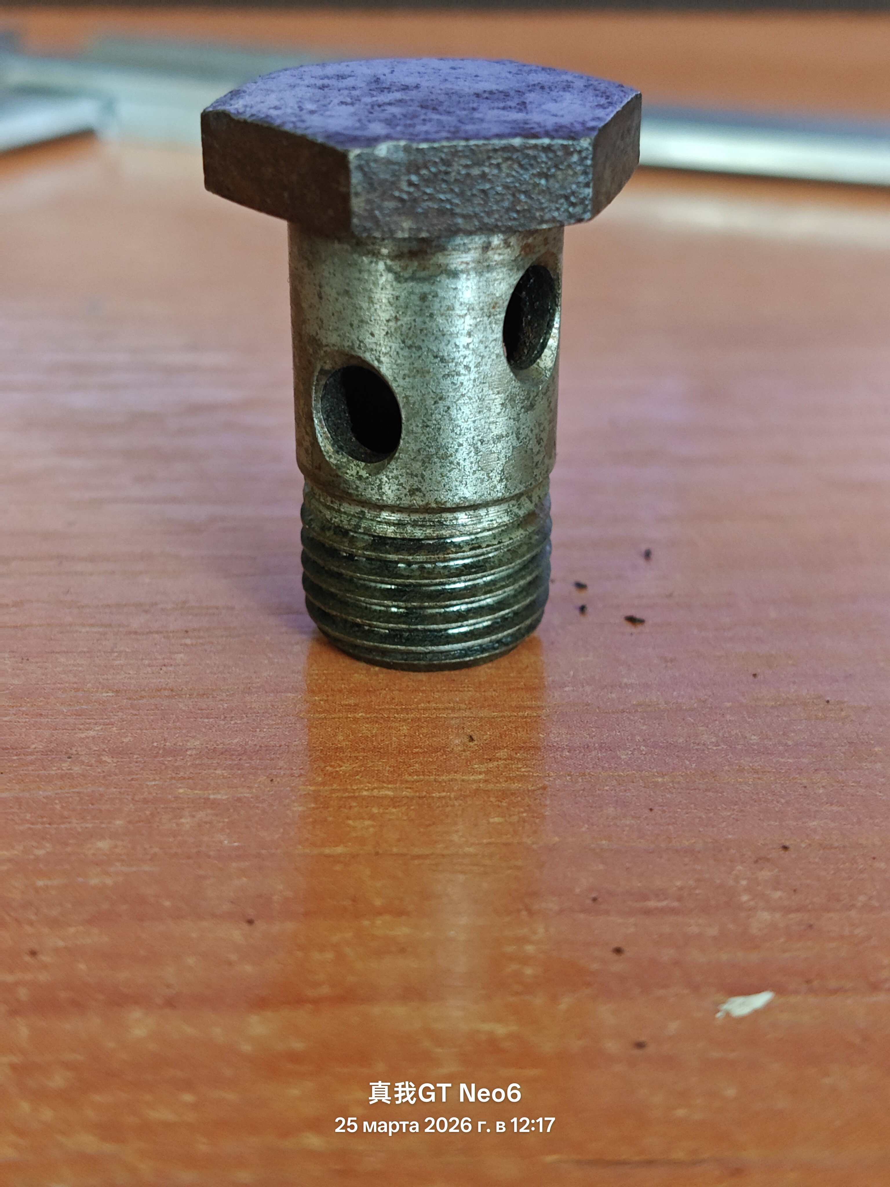 полый болт 4 отверстия внутренний диаметр-11мм наружный диаметр-16мм высота с шляпкой-33мм без шляпки-29мм шаг резьбы-1,5